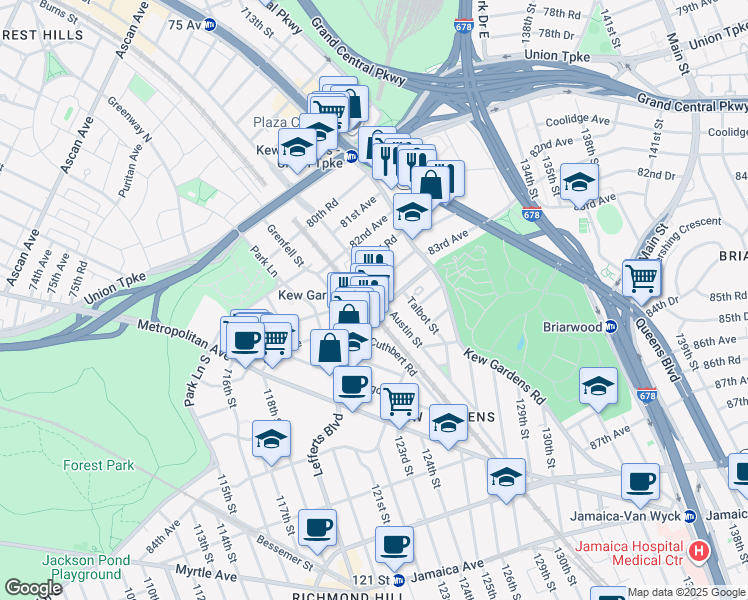map of restaurants, bars, coffee shops, grocery stores, and more near in Queens