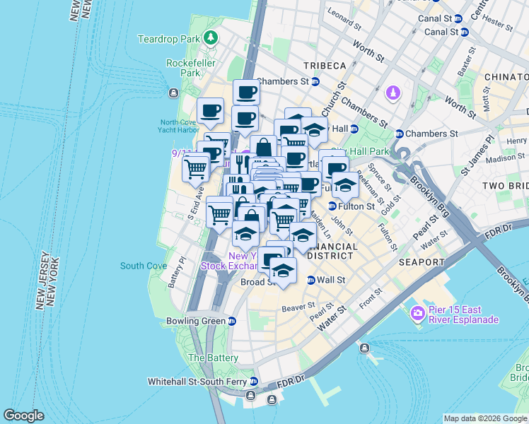 map of restaurants, bars, coffee shops, grocery stores, and more near in New York