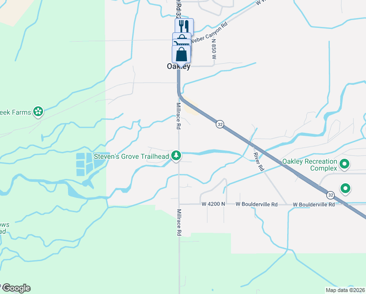 map of restaurants, bars, coffee shops, grocery stores, and more near 4501 Millrace Road in Oakley