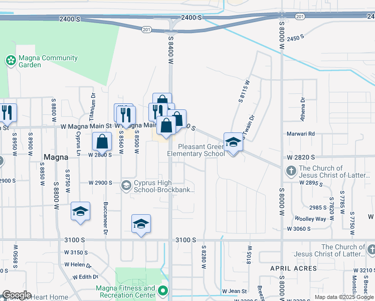 map of restaurants, bars, coffee shops, grocery stores, and more near 2775 South Patricia Circle in Magna