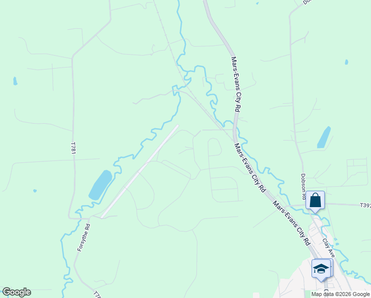 map of restaurants, bars, coffee shops, grocery stores, and more near 129 Jones Lane in Mars
