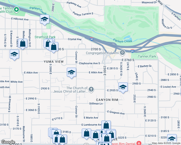 map of restaurants, bars, coffee shops, grocery stores, and more near 2239 East Atkin Avenue in Salt Lake City