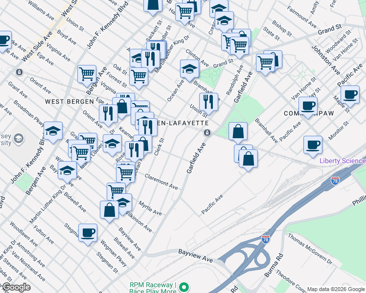 map of restaurants, bars, coffee shops, grocery stores, and more near 177 Randolph Avenue in Jersey City
