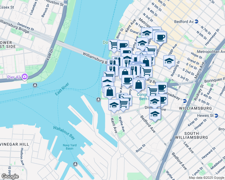 map of restaurants, bars, coffee shops, grocery stores, and more near 37 South 8th Street in Brooklyn