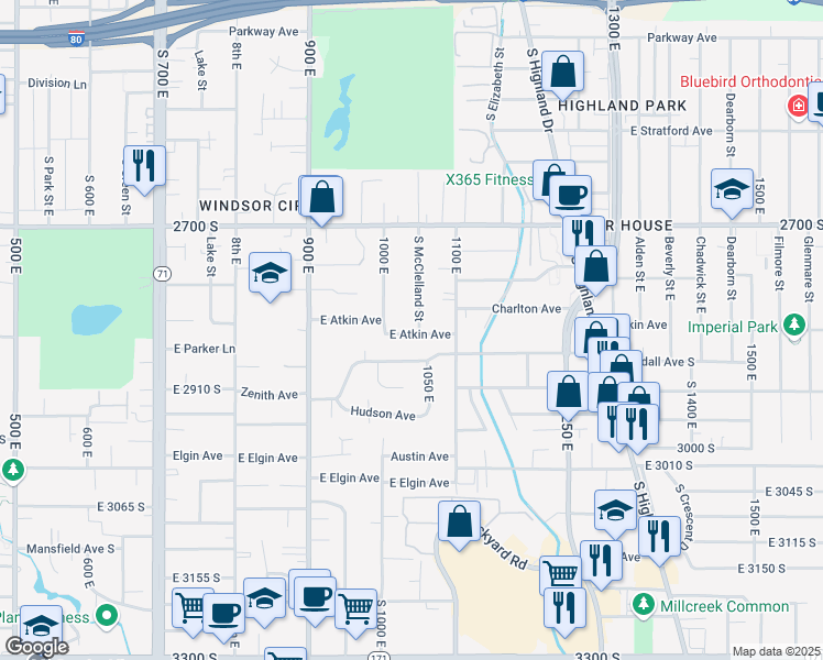 map of restaurants, bars, coffee shops, grocery stores, and more near 2834 McClelland Street in Salt Lake City