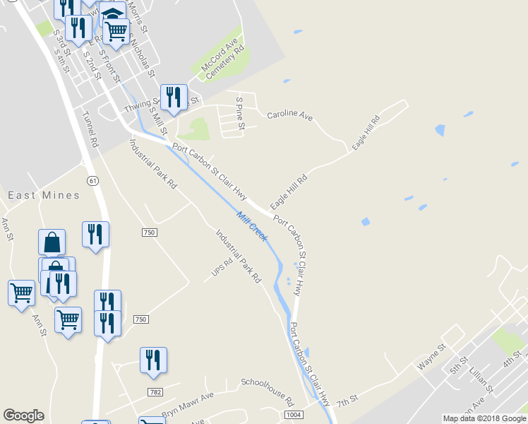 map of restaurants, bars, coffee shops, grocery stores, and more near 668 Port Carbon Saint Clair Highway in Pottsville