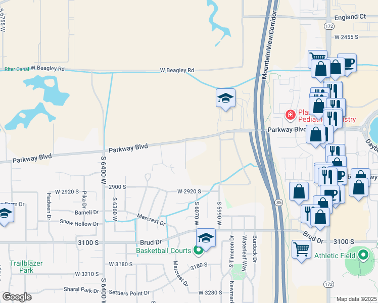 map of restaurants, bars, coffee shops, grocery stores, and more near 2767 South McQueen Lane in West Valley City
