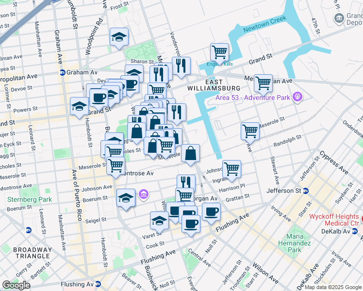 map of restaurants, bars, coffee shops, grocery stores, and more near in Brooklyn
