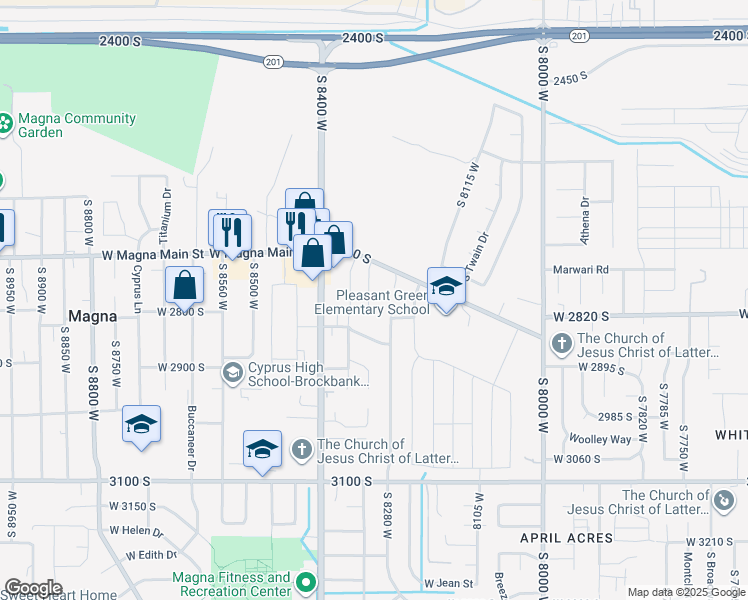 map of restaurants, bars, coffee shops, grocery stores, and more near 2773 South Saysay Way in Magna