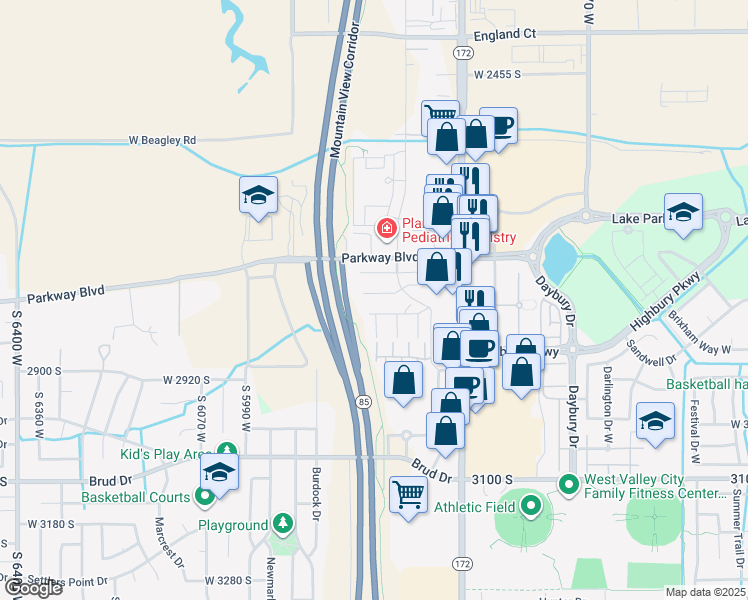 map of restaurants, bars, coffee shops, grocery stores, and more near 5757 Kintail Court in West Valley City