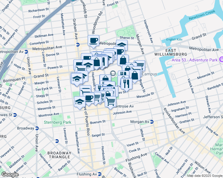 map of restaurants, bars, coffee shops, grocery stores, and more near 242 Stagg Street in Brooklyn