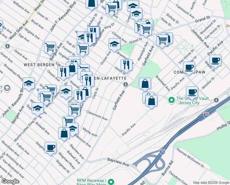 map of restaurants, bars, coffee shops, grocery stores, and more near 177 Randolph Avenue in Jersey City