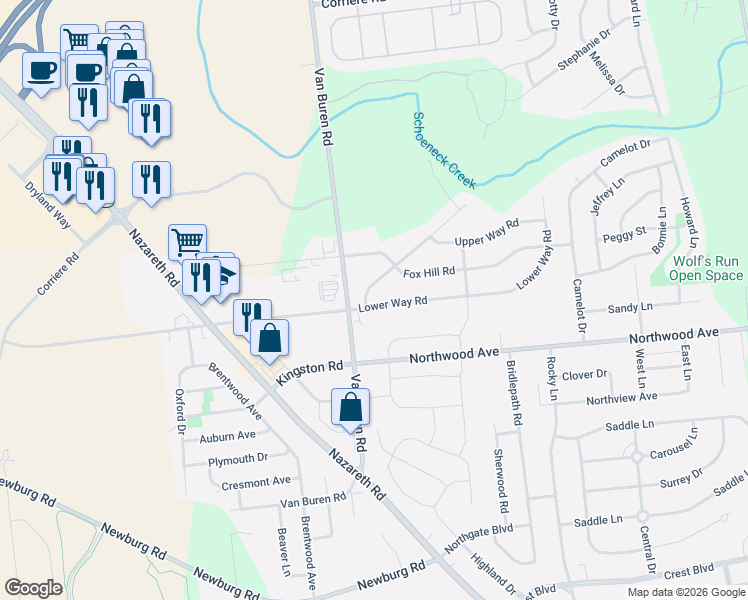 map of restaurants, bars, coffee shops, grocery stores, and more near 6 Clover Hollow Road in Easton