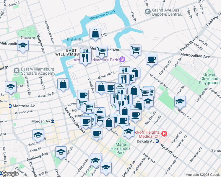 map of restaurants, bars, coffee shops, grocery stores, and more near 165 Randolph Street in Brooklyn