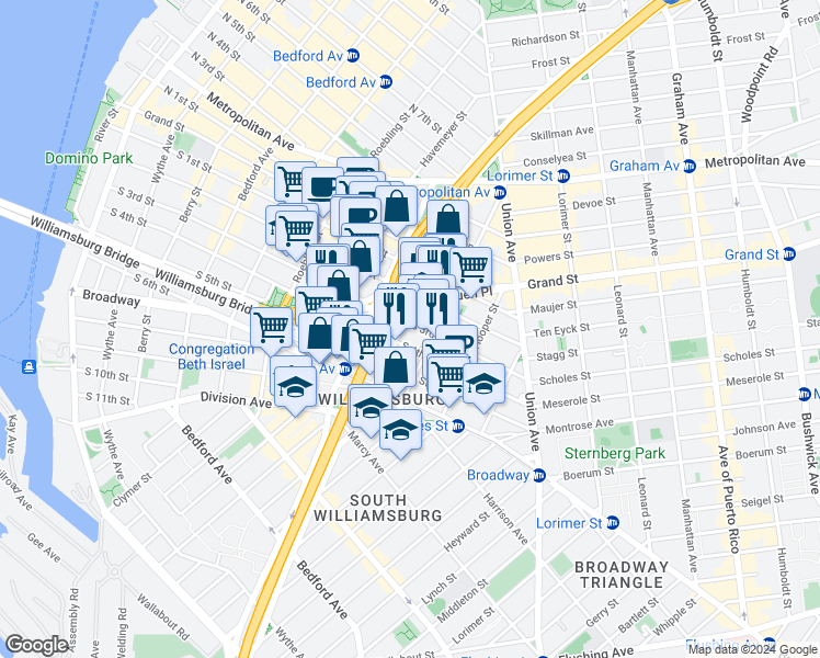 map of restaurants, bars, coffee shops, grocery stores, and more near in Brooklyn
