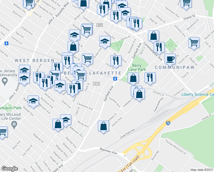 map of restaurants, bars, coffee shops, grocery stores, and more near 177 Randolph Avenue in Jersey City