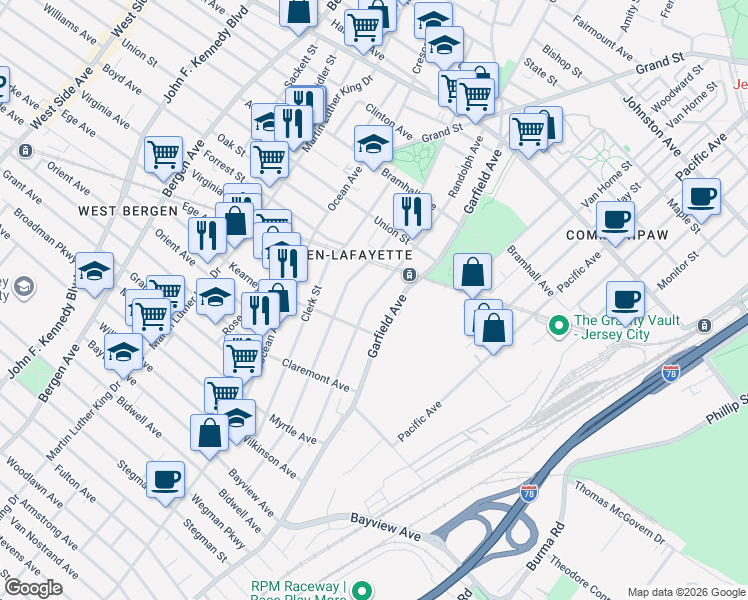 map of restaurants, bars, coffee shops, grocery stores, and more near 177 Randolph Avenue in Jersey City