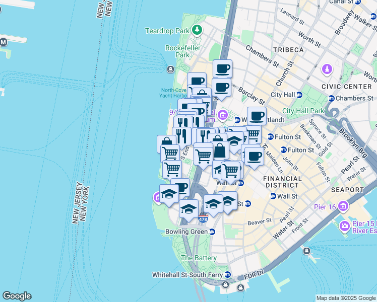 map of restaurants, bars, coffee shops, grocery stores, and more near in New York
