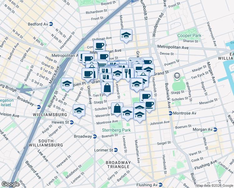 map of restaurants, bars, coffee shops, grocery stores, and more near in Brooklyn