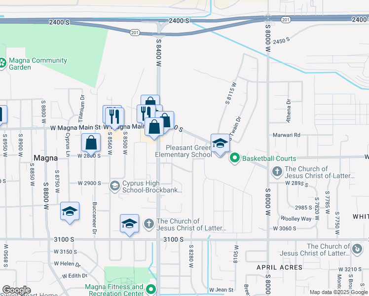 map of restaurants, bars, coffee shops, grocery stores, and more near 2767 South Saysay Way in Magna