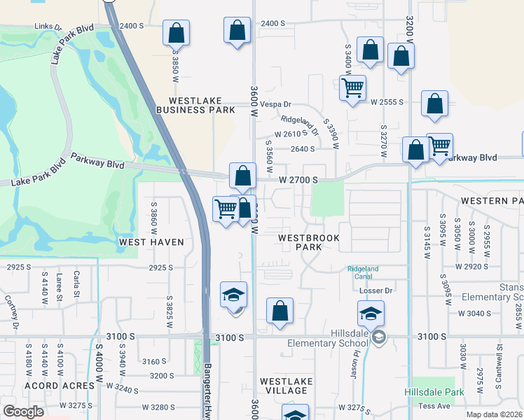 map of restaurants, bars, coffee shops, grocery stores, and more near 2759 South Downs Way in West Valley City