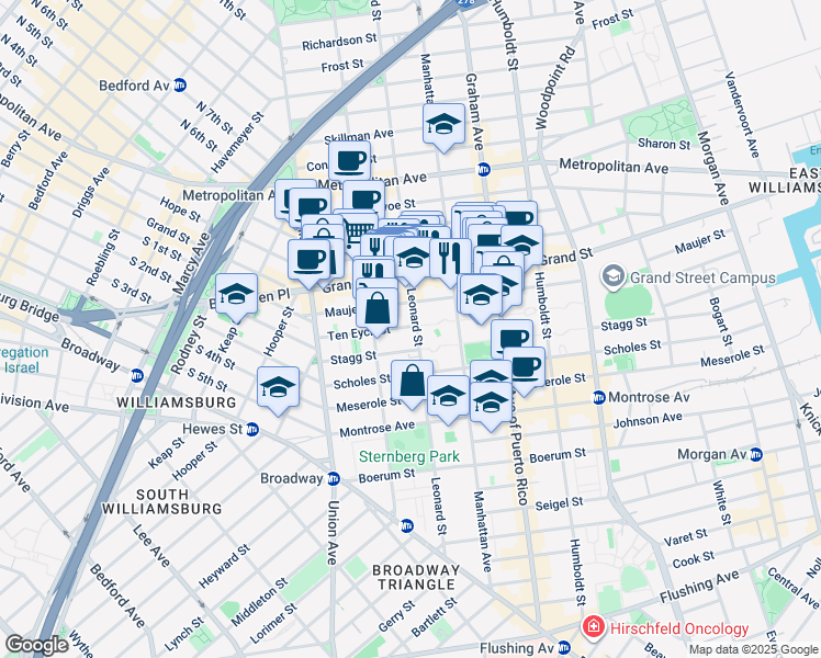 map of restaurants, bars, coffee shops, grocery stores, and more near in Brooklyn