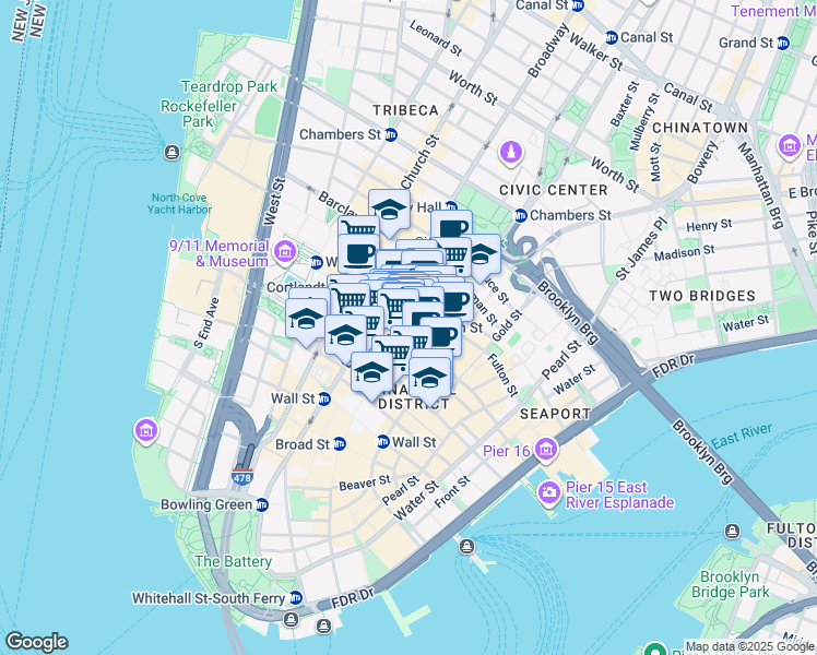 map of restaurants, bars, coffee shops, grocery stores, and more near in New York