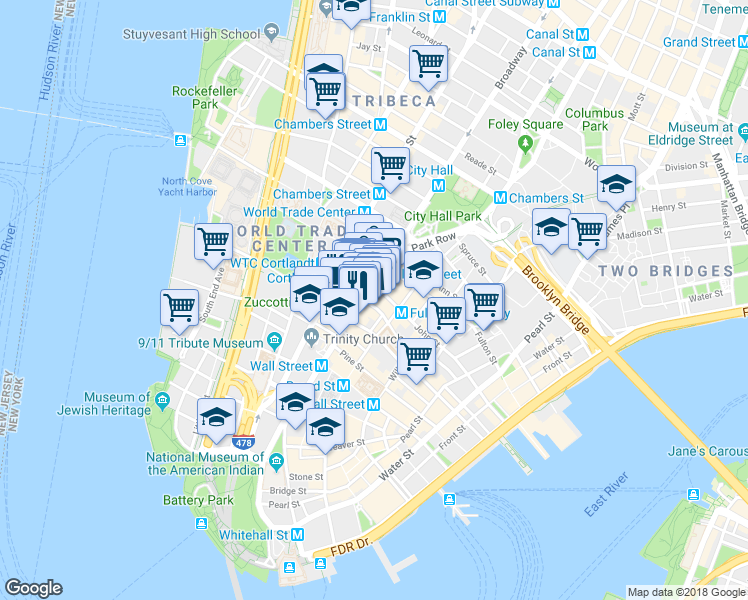 map of restaurants, bars, coffee shops, grocery stores, and more near in New York