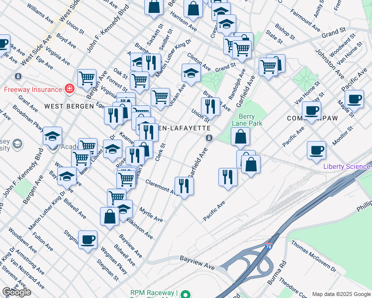 map of restaurants, bars, coffee shops, grocery stores, and more near 177 Randolph Avenue in Jersey City