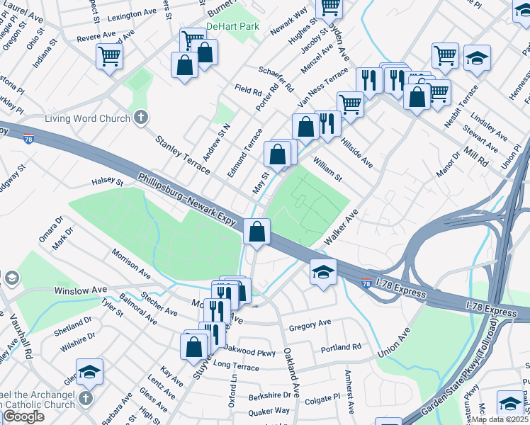 map of restaurants, bars, coffee shops, grocery stores, and more near 1629-1631 Stuyvesant Ave in Union