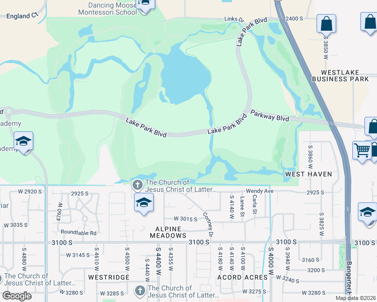 map of restaurants, bars, coffee shops, grocery stores, and more near 4255 Lake Park Boulevard in West Valley City