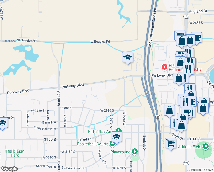 map of restaurants, bars, coffee shops, grocery stores, and more near 2763 South McQueen Lane in West Valley City