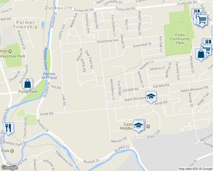 map of restaurants, bars, coffee shops, grocery stores, and more near 1409 Mitman Road in Easton