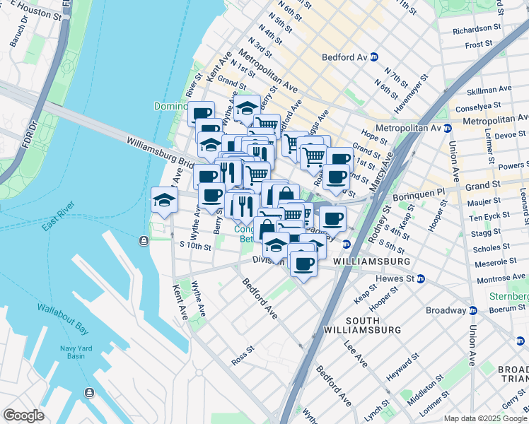 map of restaurants, bars, coffee shops, grocery stores, and more near in Brooklyn