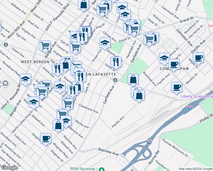 map of restaurants, bars, coffee shops, grocery stores, and more near 177 Randolph Avenue in Jersey City