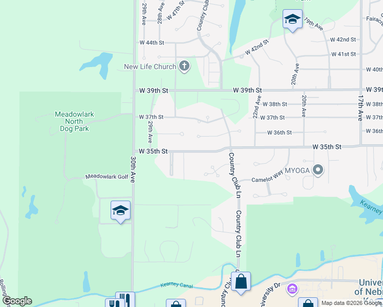 map of restaurants, bars, coffee shops, grocery stores, and more near 2522-2798 W 35th St in Kearney