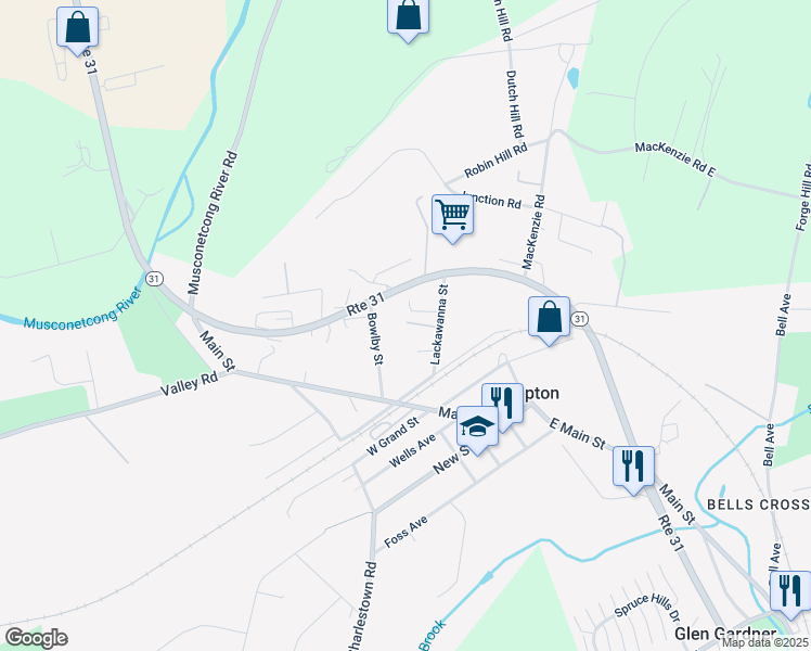 map of restaurants, bars, coffee shops, grocery stores, and more near 27 Lackawanna Street in Hampton