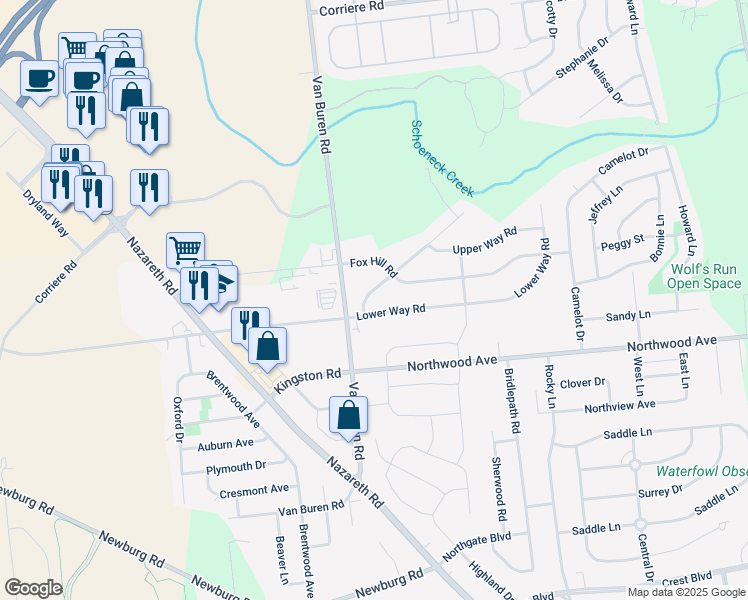 map of restaurants, bars, coffee shops, grocery stores, and more near 6 Clover Hollow Road in Easton