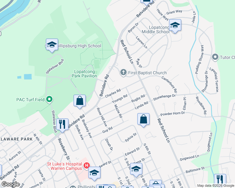 map of restaurants, bars, coffee shops, grocery stores, and more near 706 Charles Rd in Phillipsburg