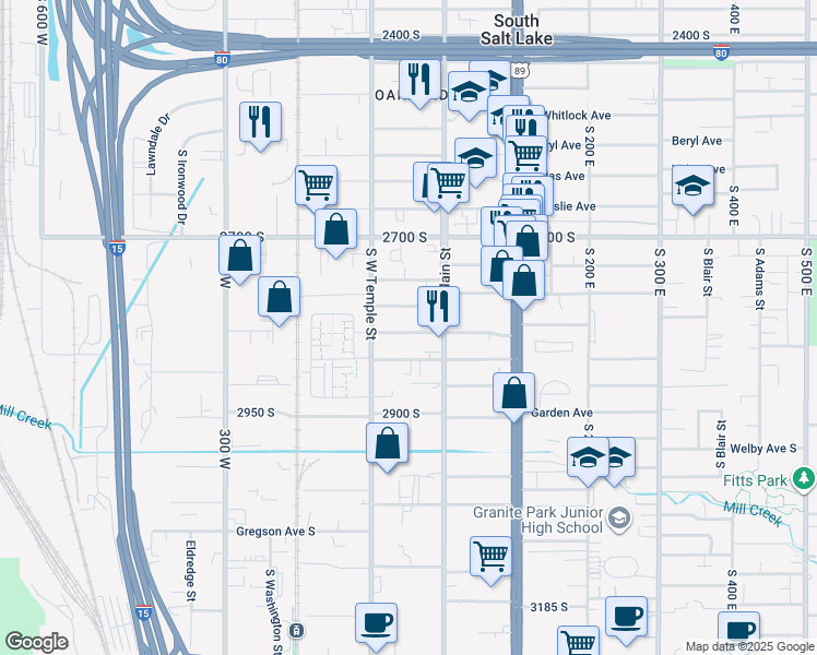 map of restaurants, bars, coffee shops, grocery stores, and more near 52 West Sunset Avenue in South Salt Lake