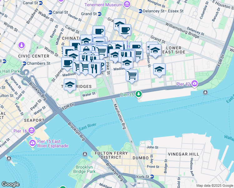 map of restaurants, bars, coffee shops, grocery stores, and more near in New York