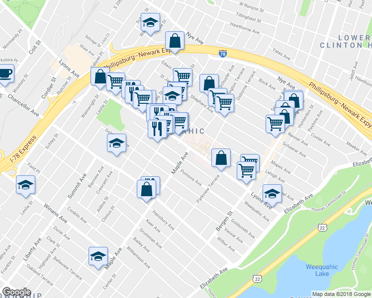 map of restaurants, bars, coffee shops, grocery stores, and more near 208 Lyons Avenue in Newark