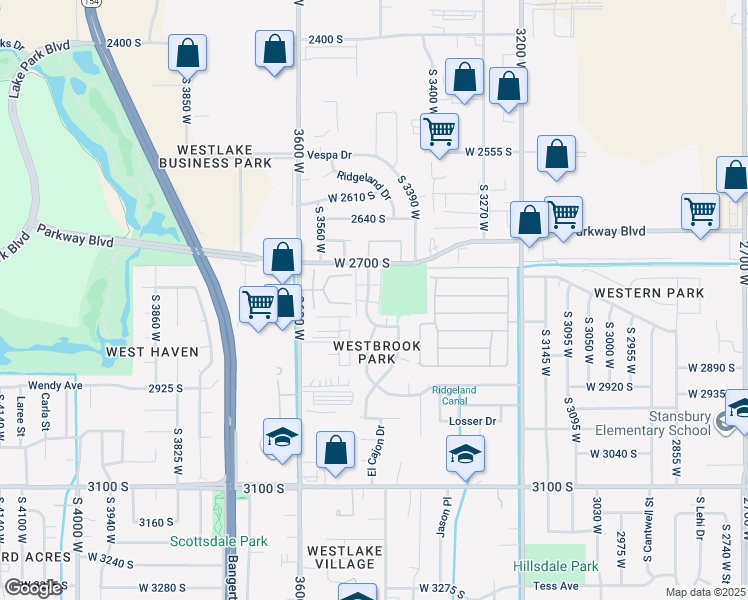 map of restaurants, bars, coffee shops, grocery stores, and more near 2757 Centerbrook Drive in West Valley City