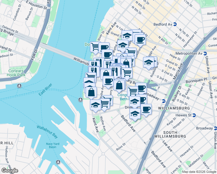 map of restaurants, bars, coffee shops, grocery stores, and more near in Brooklyn