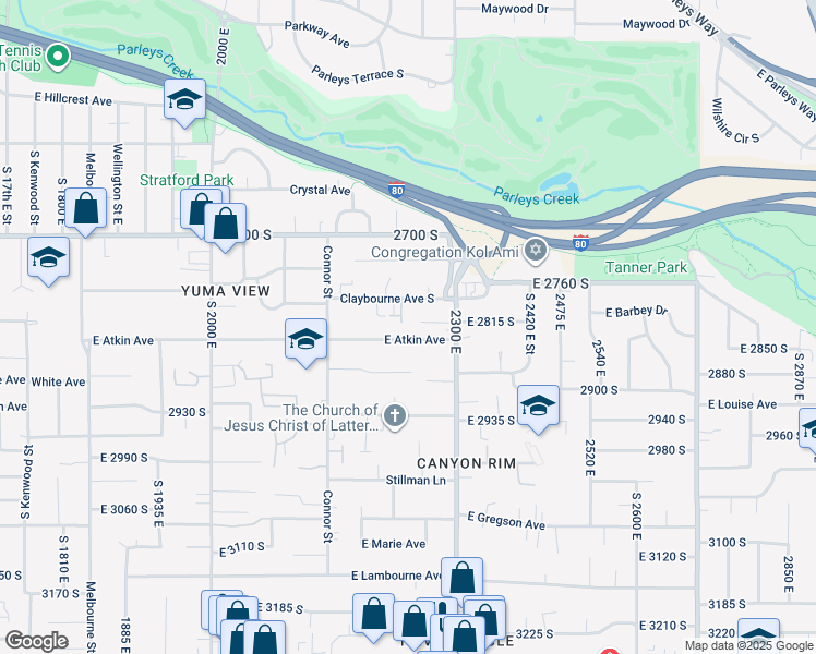 map of restaurants, bars, coffee shops, grocery stores, and more near 2239 East Atkin Avenue in Salt Lake City