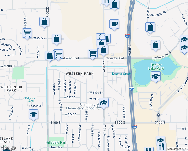 map of restaurants, bars, coffee shops, grocery stores, and more near 2772 2805 west in West Valley City