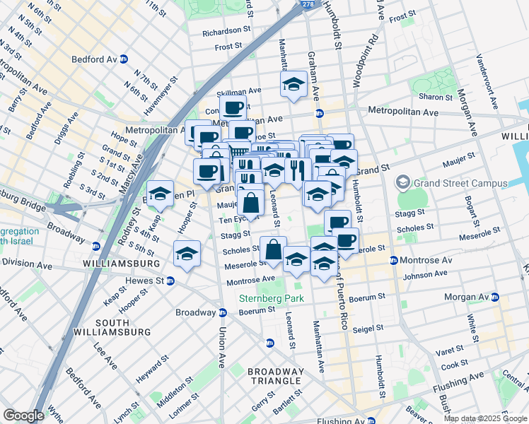 map of restaurants, bars, coffee shops, grocery stores, and more near in Brooklyn