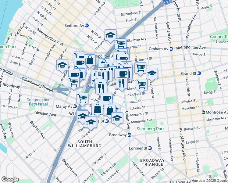 map of restaurants, bars, coffee shops, grocery stores, and more near in Brooklyn
