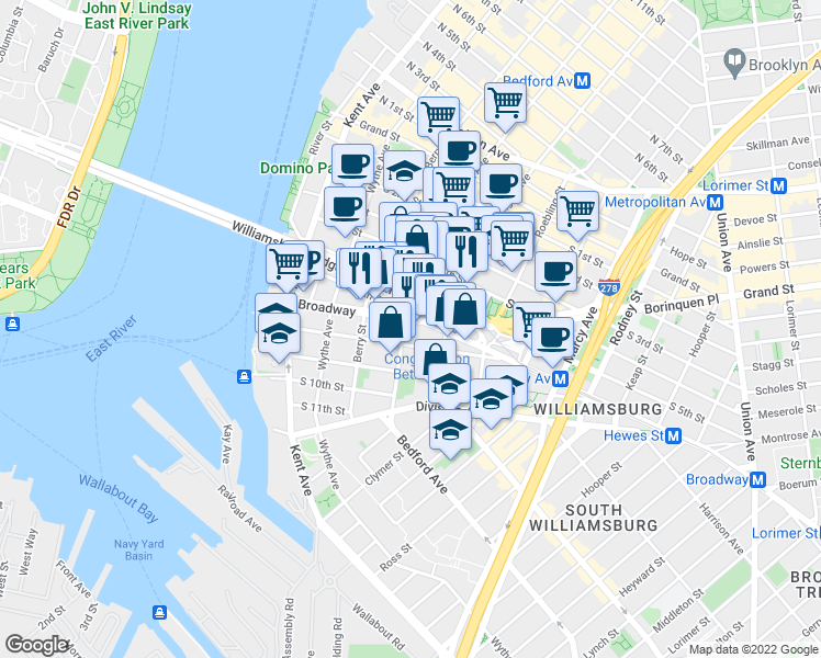 map of restaurants, bars, coffee shops, grocery stores, and more near in Brooklyn