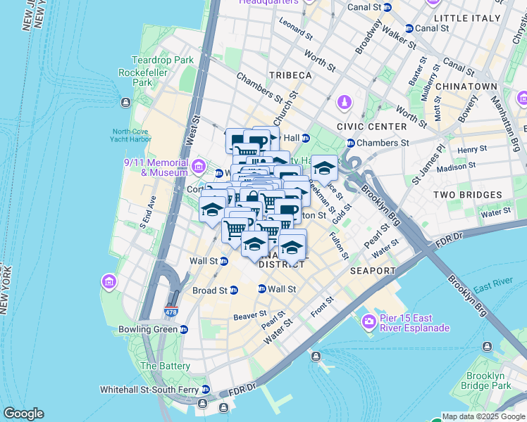 map of restaurants, bars, coffee shops, grocery stores, and more near in New York